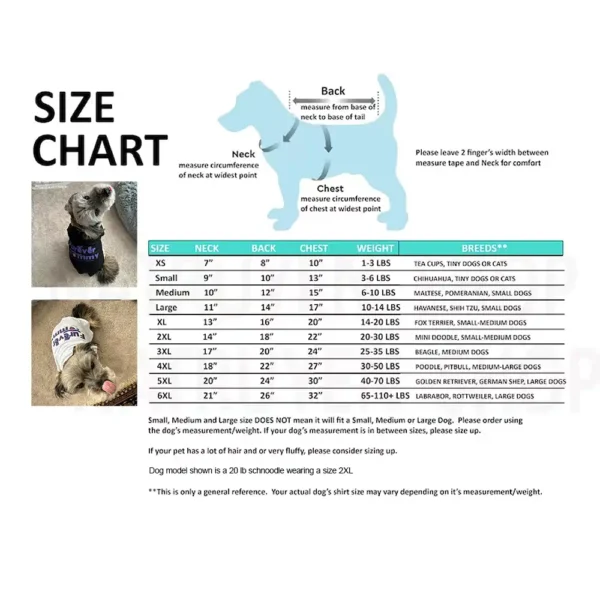 Dog Pajama Size Chart