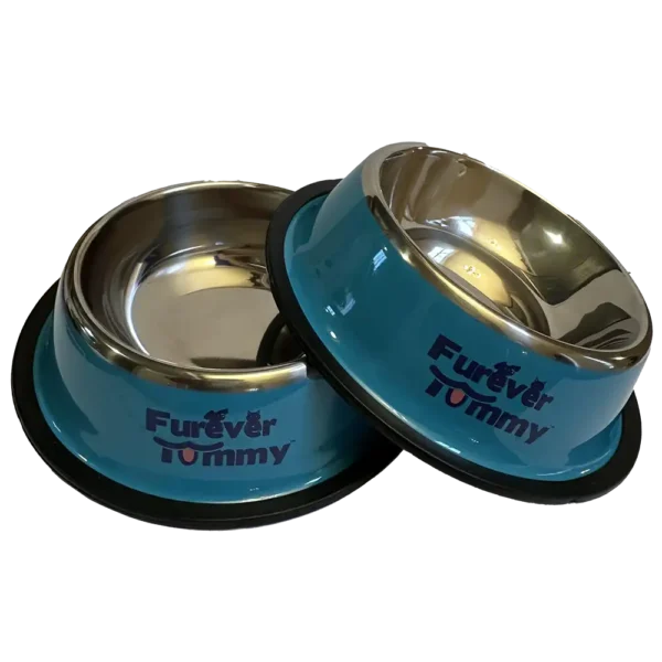 Furever Tummy Stainless Steel Cat Food Water Bowl Blue Set of 2